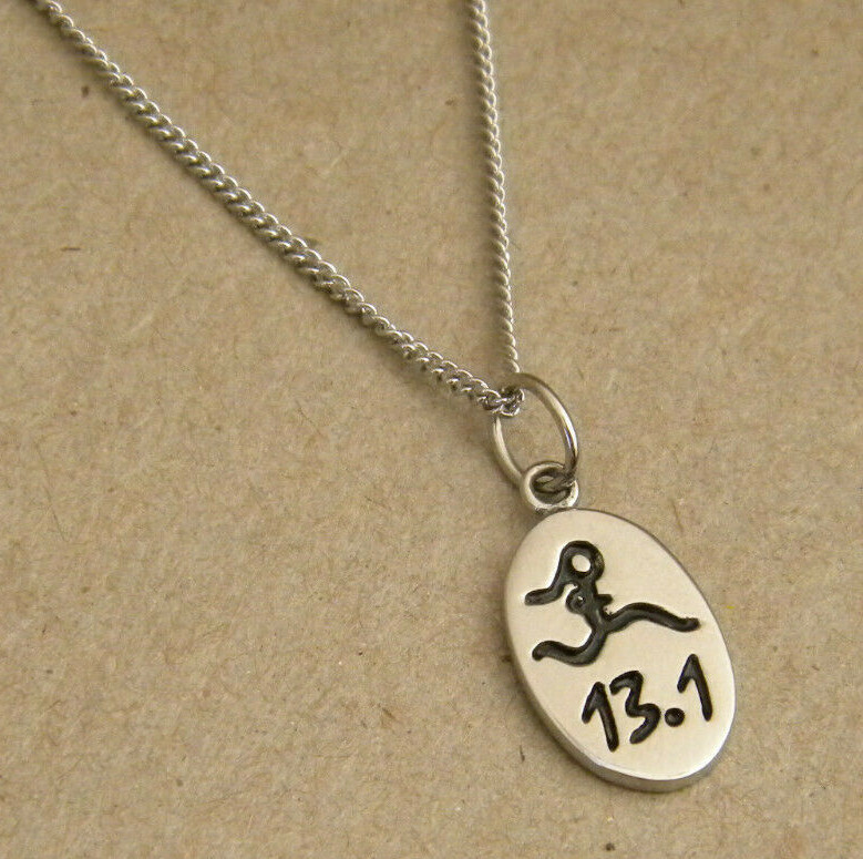 Stainless Steel 13.1 Half Marathon Running Girl Charm & 20in Necklace Chain Set