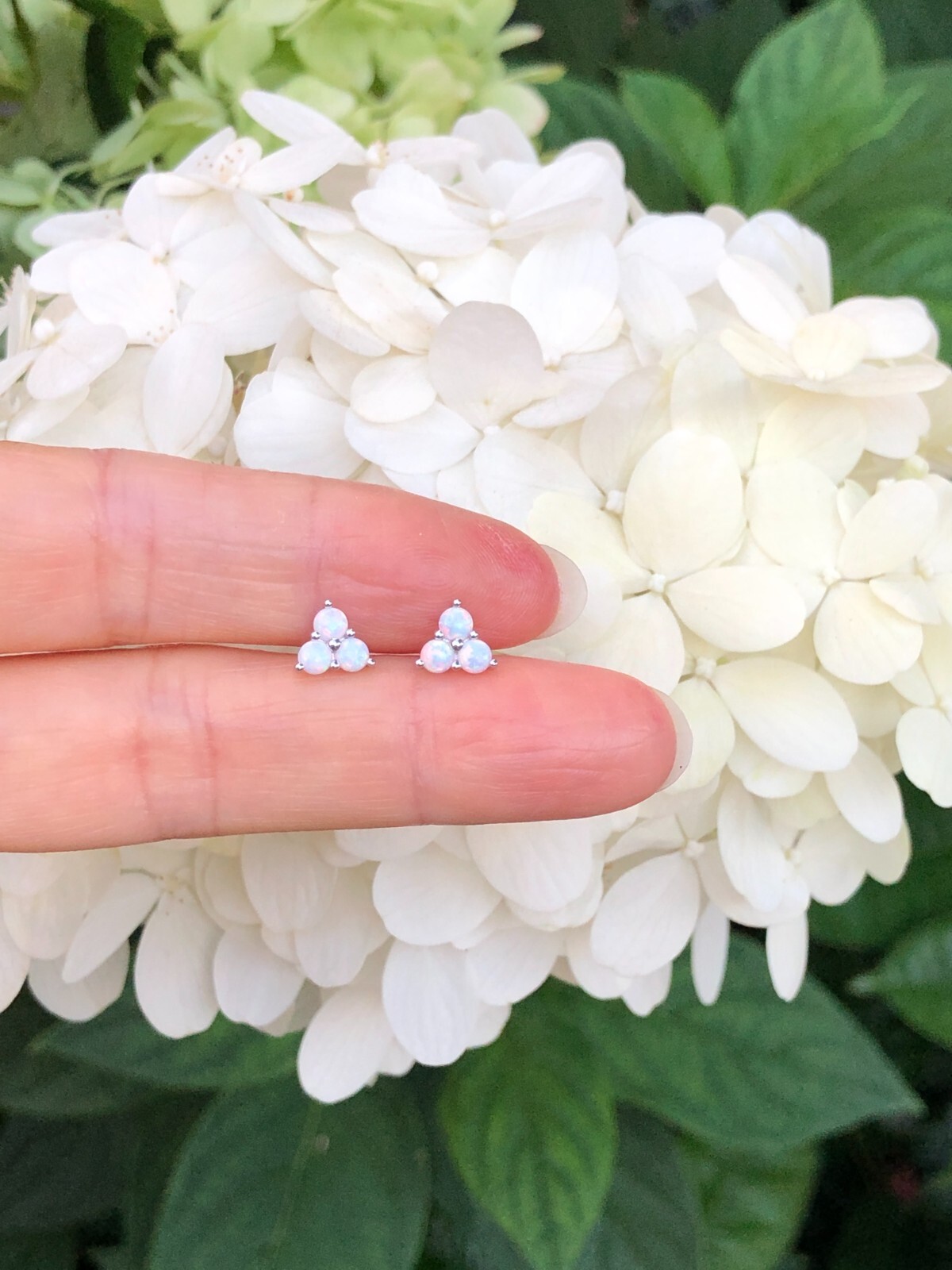 Three Stone White Opal Stud Earrings Sterling Silver 925 Tiny Studs 6mm