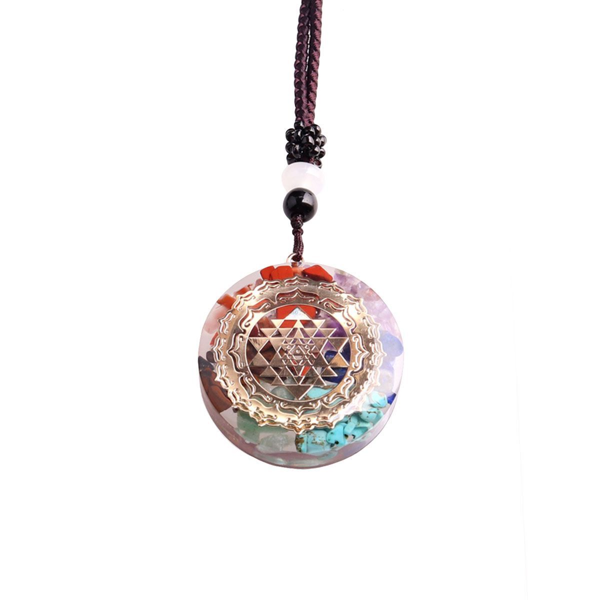Natural Stone Orgonite Pendant 7 Chakra Healing Energy Reiki Resin Necklace