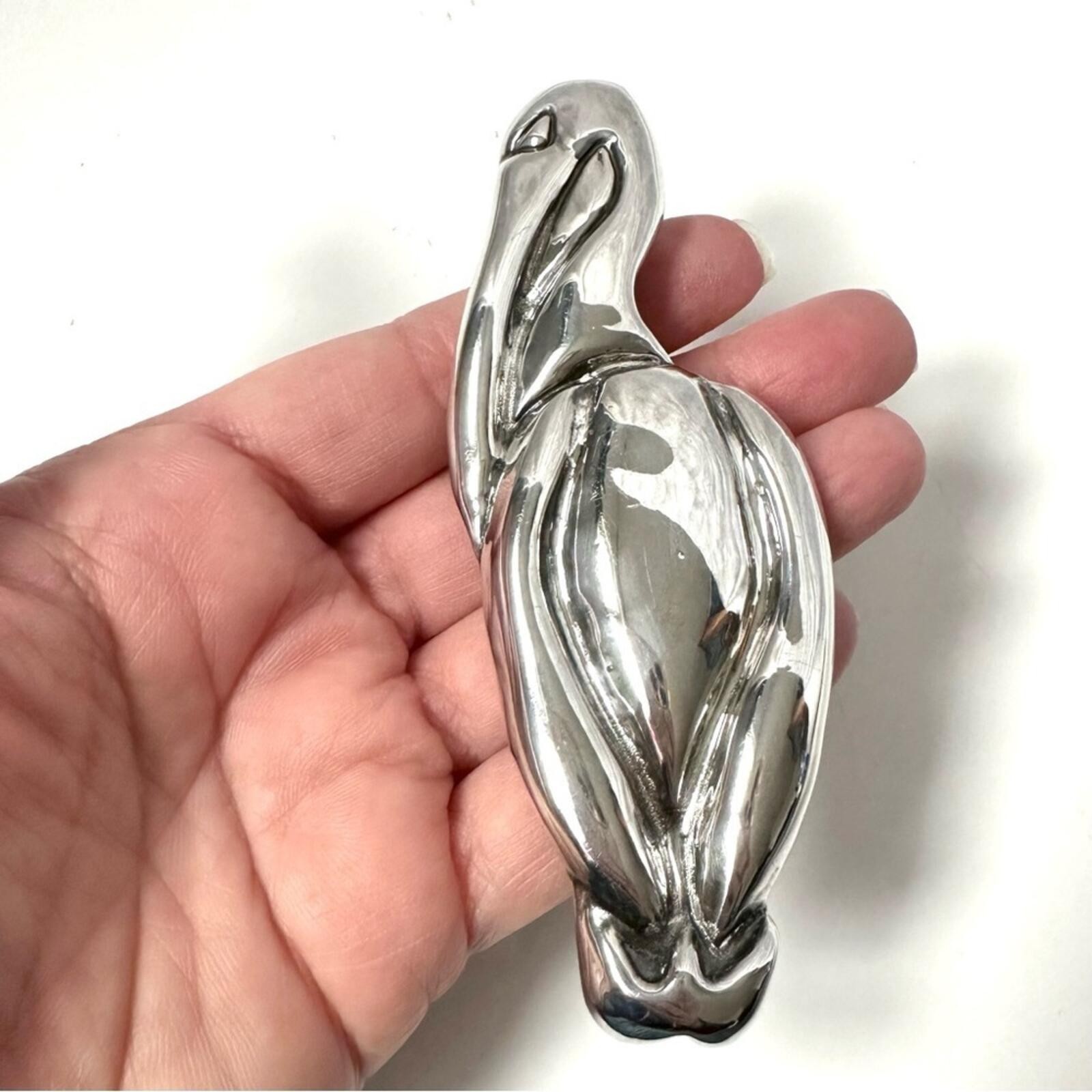 Vintage 80s Sterling Silver 925 Pelican Stork Brooch Electroformed – 4.25 inch