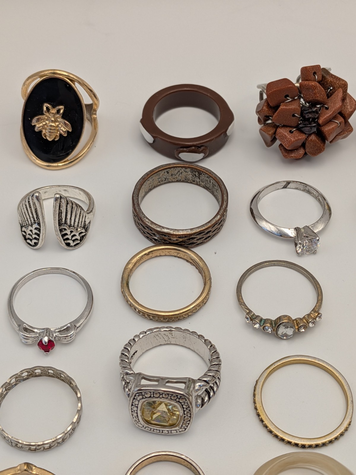 69 Junk/Costume Rings – Various Sizes, Metal, Rhinestones