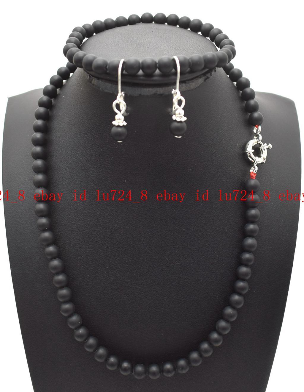 6/8/10mm matte black agate round gemstone beads necklace bracelet earrings set