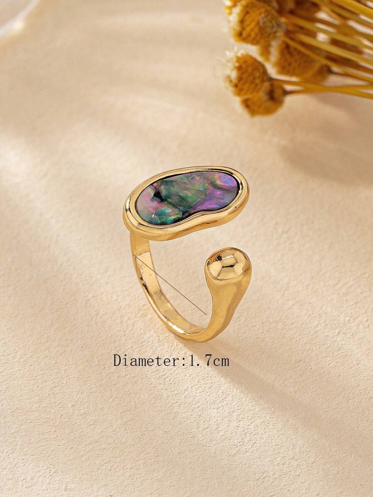 Womens Gold Tone Gemstone Inlaid Adjustable Open Ring Boho Daily Jewelry