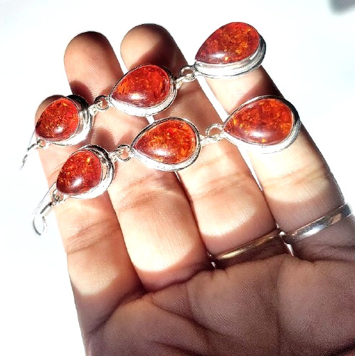 Baltic Amber (Lab-Created)Gemstone 925 Sterling Silver Handmade Jewelry Earrings