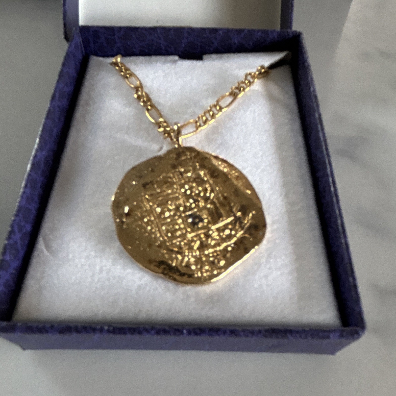 REPROSA Handmade Gold Tone Round Coin Pendant Figaro Chain Necklace, Panama