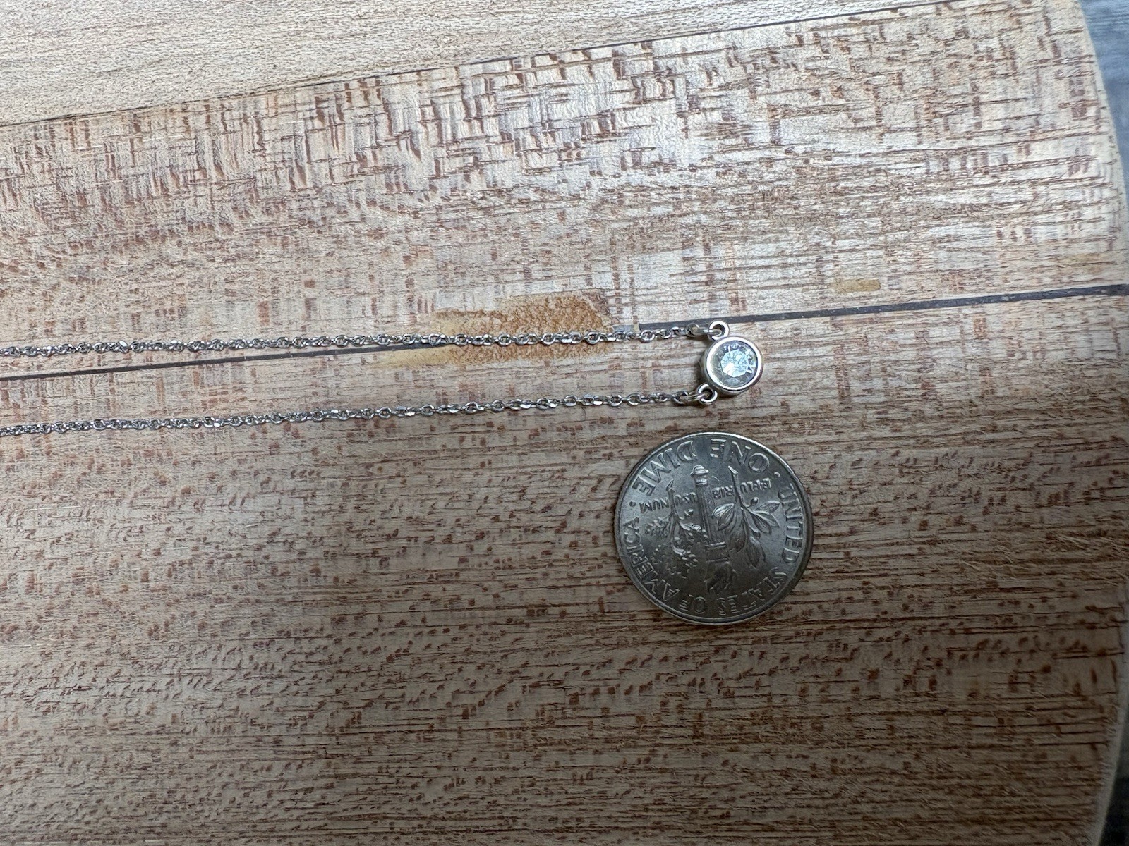 14K White Gold Diamond Bezel Necklace