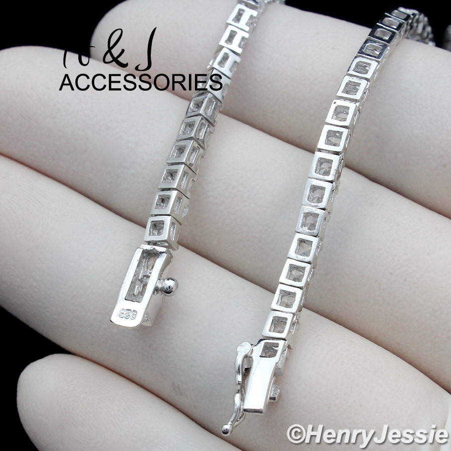 MEN 925 STERLING SILVER 17″-28″X3MM BLING CZ 1 ROW TENNIS CHAIN NECKLACE*SN10