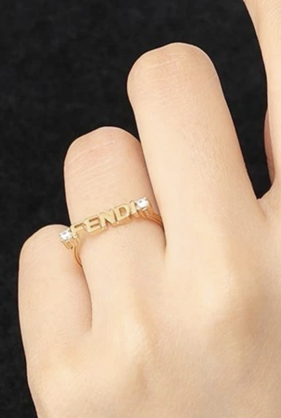 AUTHENTIC Fendi Size 7 Graphic Logo Crystal Ring W/ COA Box & Bag Beautiful!