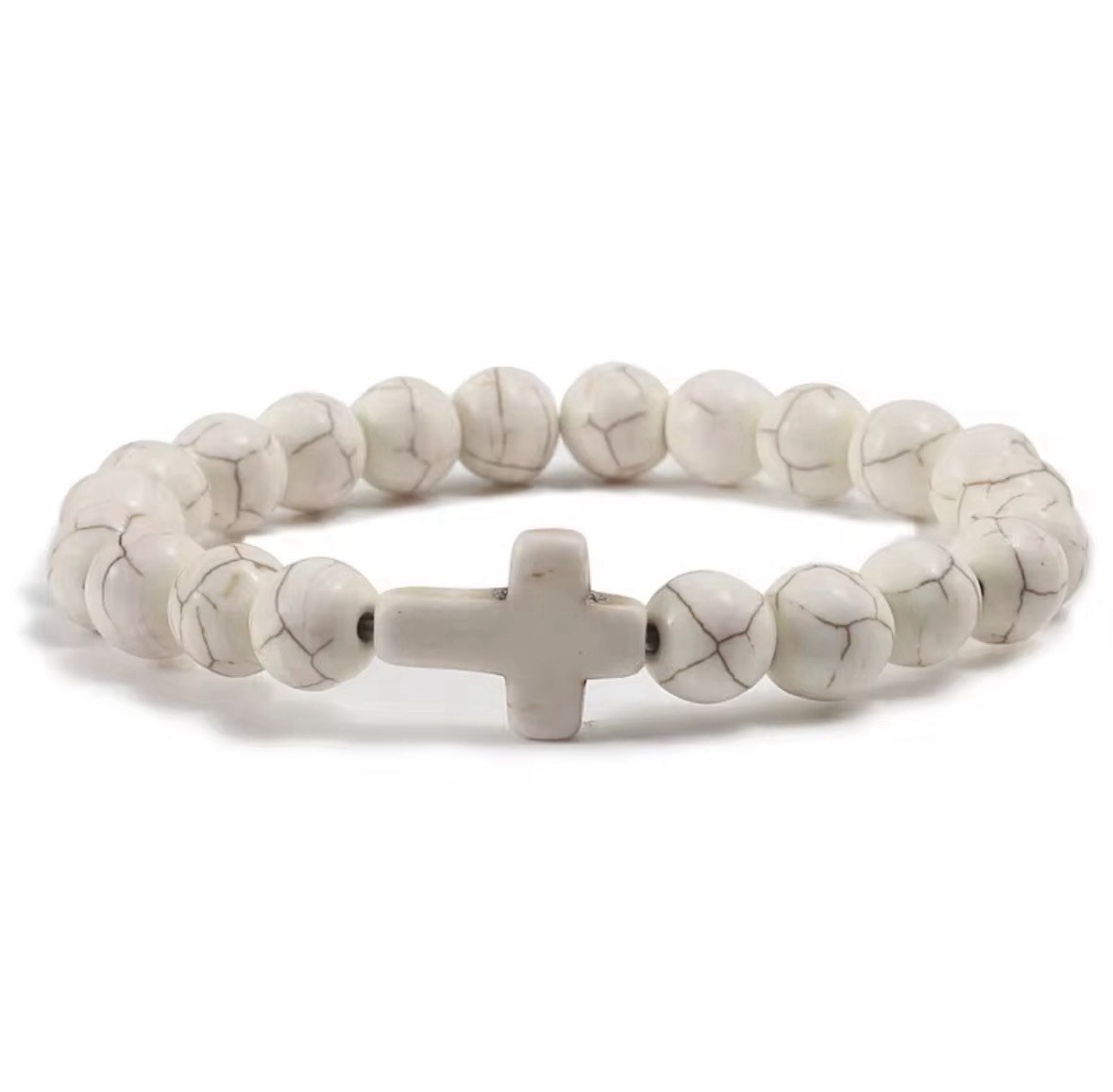 Christian Cross Beaded Bracelet Semi-Precious Stone Stretch Bracelet 8MM