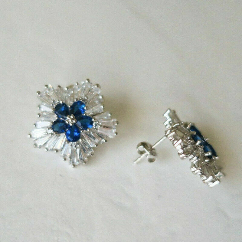 Elegant Cubic Zircon Silver Plated Stud Earrings Women Jewelry Gift Lab-Created