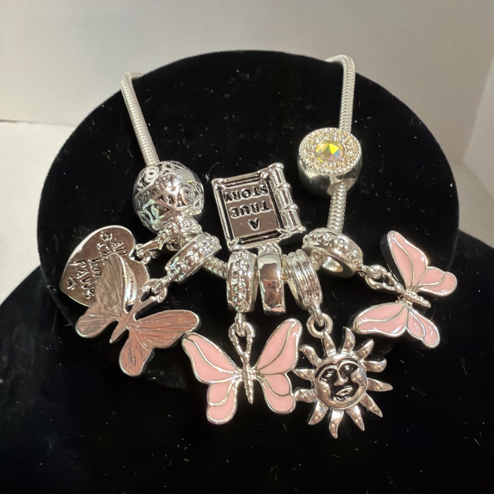 Avon Silver Tone Starter Charm Bracelet Hearts Butterfly More Free Ship 3B
