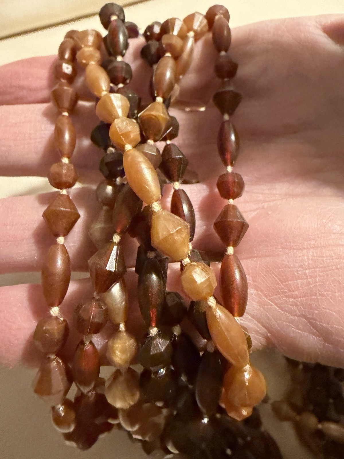 “Vintage Autumn Brown Multi-Strand Torsade Necklace Faceted Bicone & Barrel