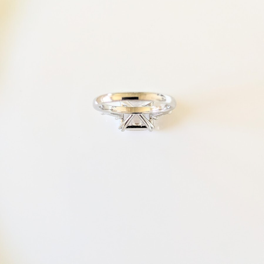 QVC Diamonique Epiphany Platinum Clad 3 Stone 3 Ct. Asscher Cut Ring -Size 9-NEW