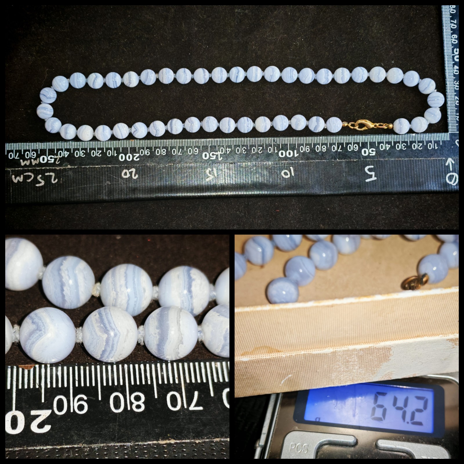 Blue lace chalcedony knotted simple gemstone 10mm bead necklace