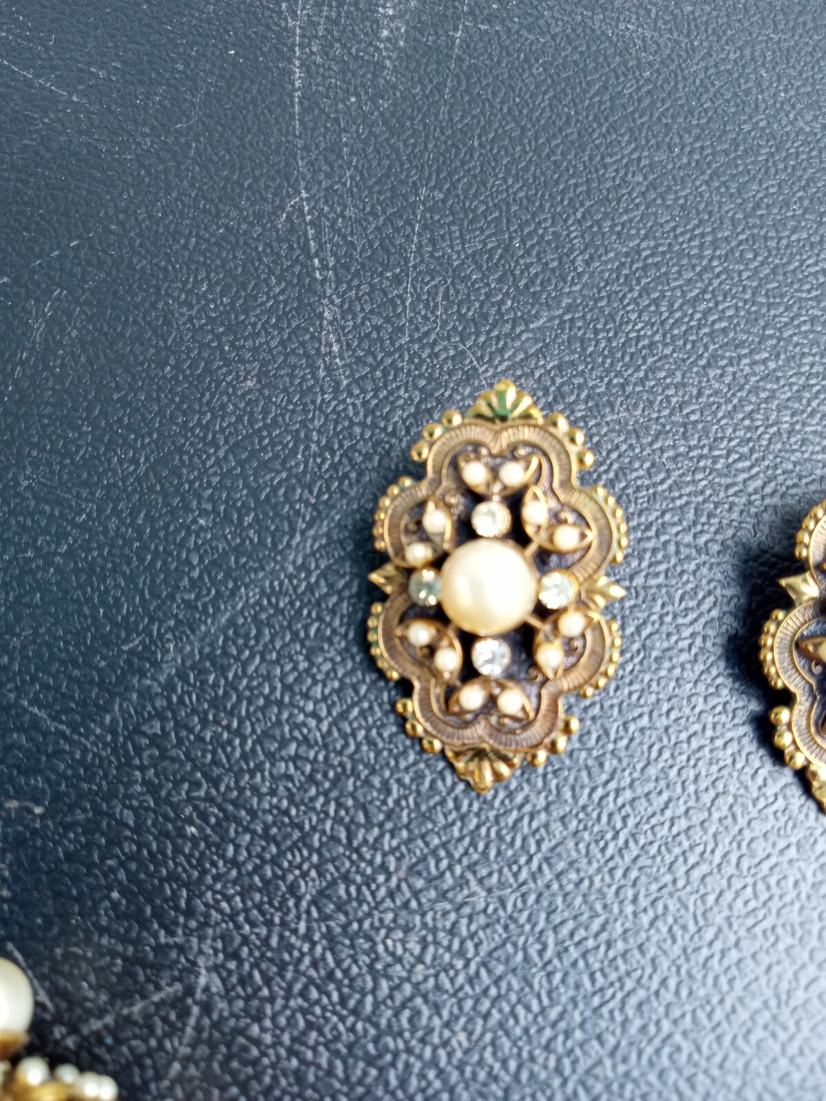 Gold Pear Diamond beaded Bracelet and Matching dangle clip on earrings ~ TRL7#47