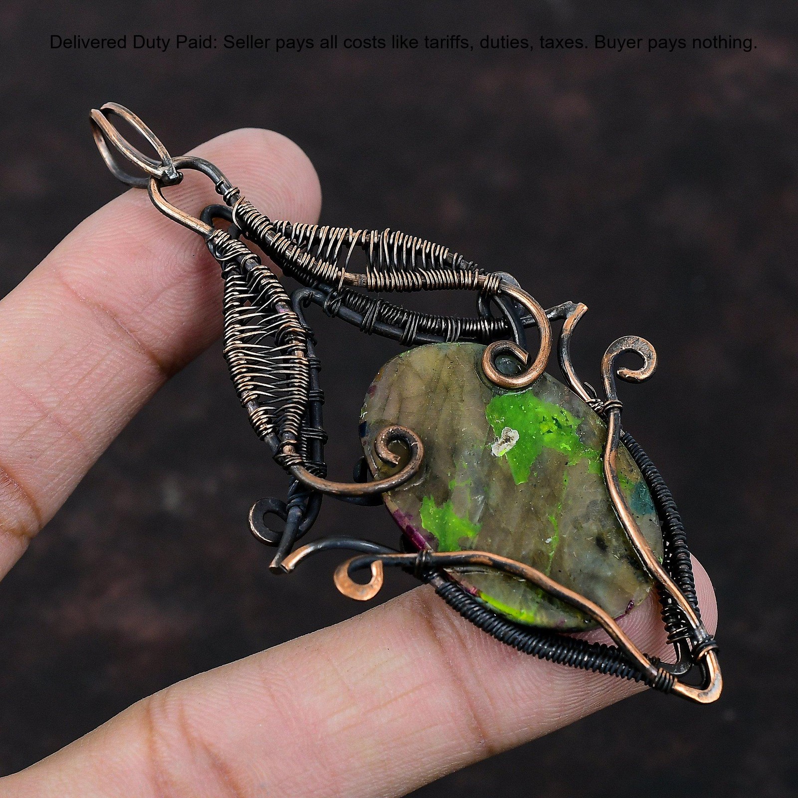 Copper Oval Natural Multi Fire Labradorite Wire Wrapped Mother Designer Pendant