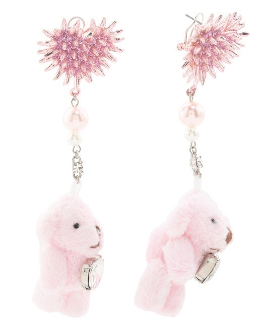 Betsey Johnson Spikey Heart Teddy Bear Flush Teddy Bear Safety Pin Bear Earrings
