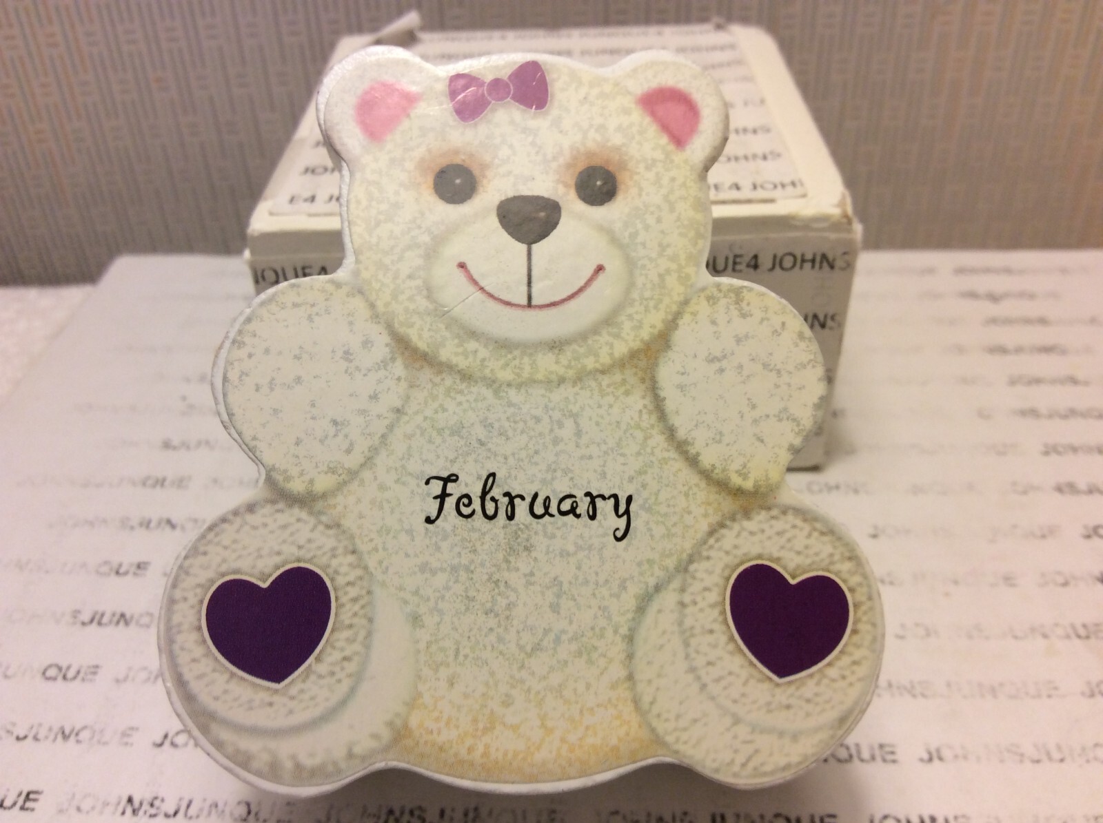 TEDDY BEAR NECKLACE New in Teddy Bear wooden Box 16” chain FEBRUARY
