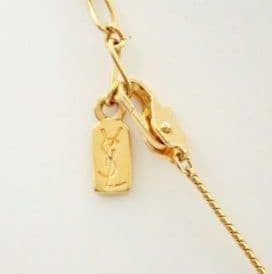 Yves Saint Laurent Necklace Crystal Rhinestone Gold Logo Plate Length: 17.3 in.