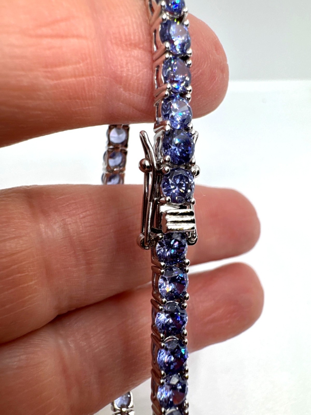 925 Sterling Silver Blue Violet Gemstone Tennis Bracelet 7.25″ SVR 12g