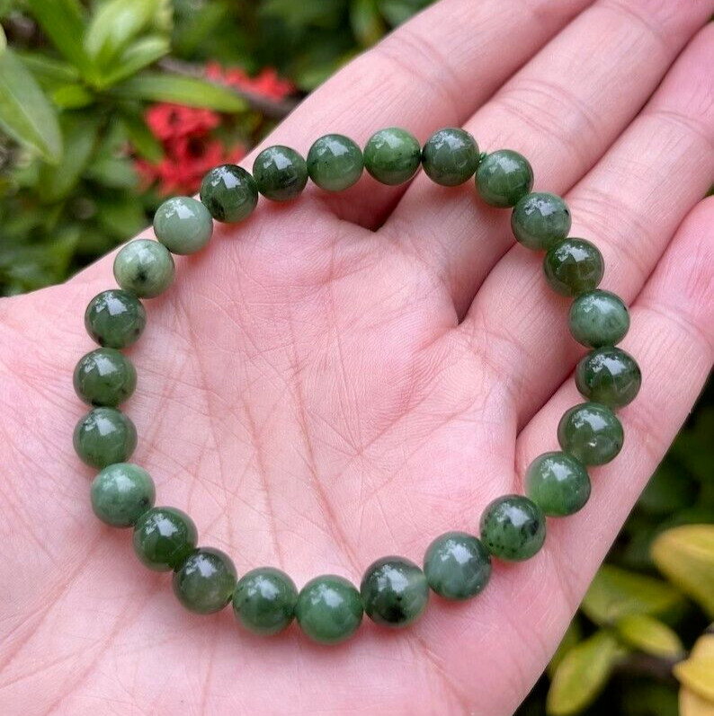 Genuine Nephrite Jade 8mm Round Beads Crystal Healing Balance Bracelet Gifts