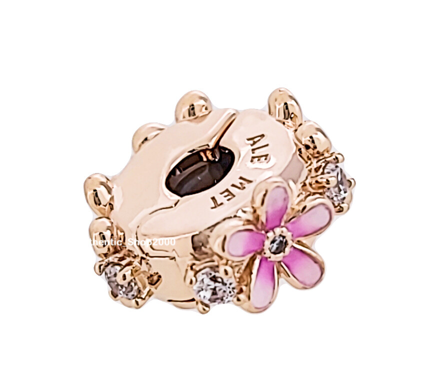 NEW 100% PANDORA Rose 14k Gold P Pink Daisy Spacer Clip Charm Pendant 788809C01