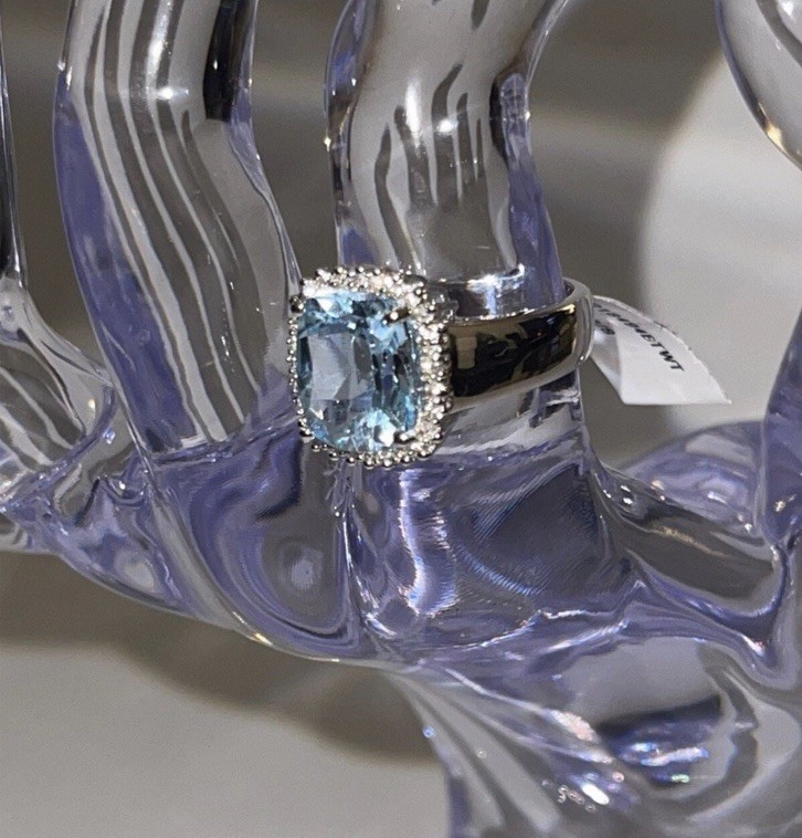 TIMELESS SWISS BLUE TOPAZ AND WHITE TOPAZ SILVER RING [SIZE 7]