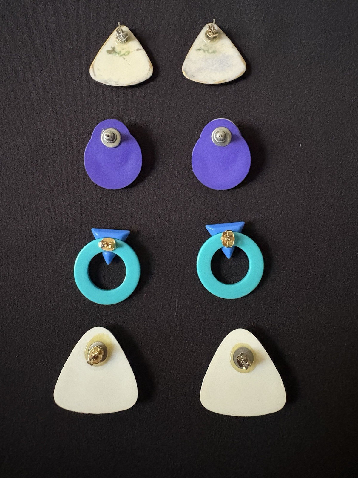 Lot of 4 Geometric Triangle Stud Earrings, Multicolor Plastic, Butterfly