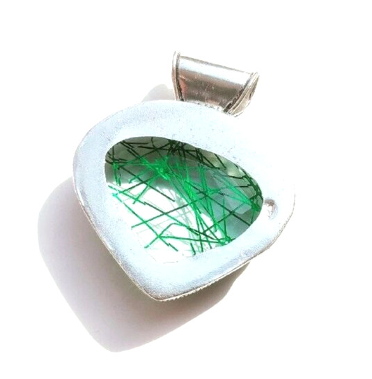 Green Rutialted Quartz Gemstone 925 Sterling Silver Handmade Jewelry Pendant