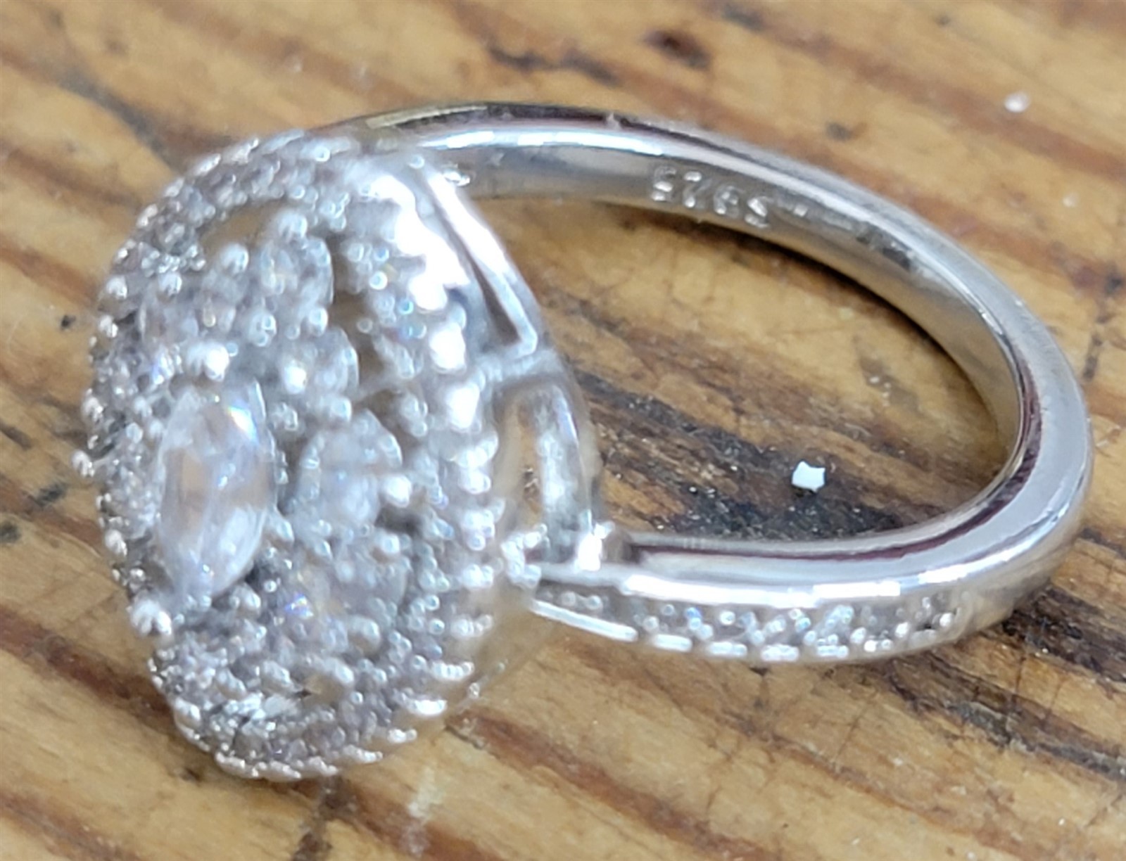 Victorian Trading 6 Clara’s Marquee Halo Promise Ring 925 Sterling 30G