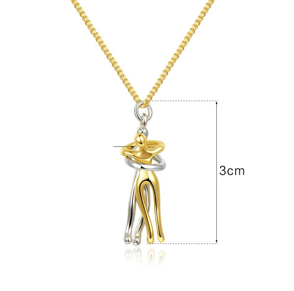 Love Hug Pendant Necklace Two Toned Affectionate Couple Hug Valentine’s Necklace