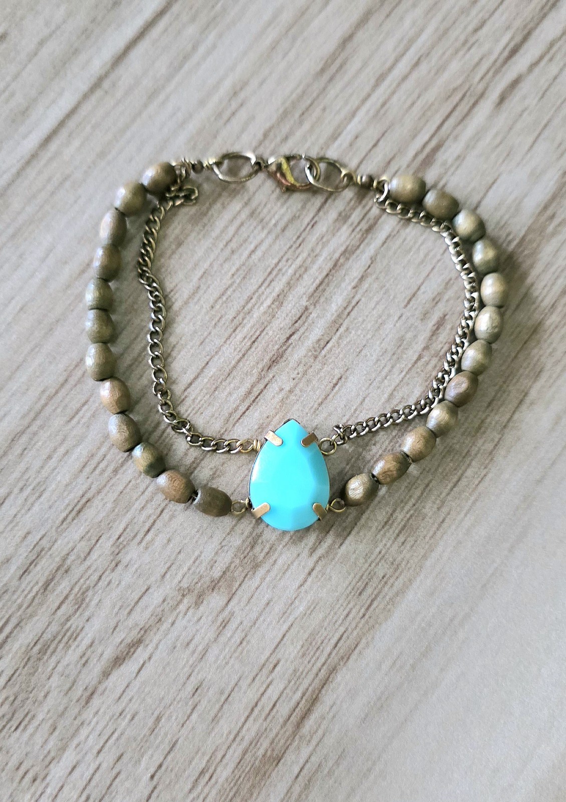 Antique Gold Tone Chain Beaded Bracelet Turquoise Teardrop Free People Inspired