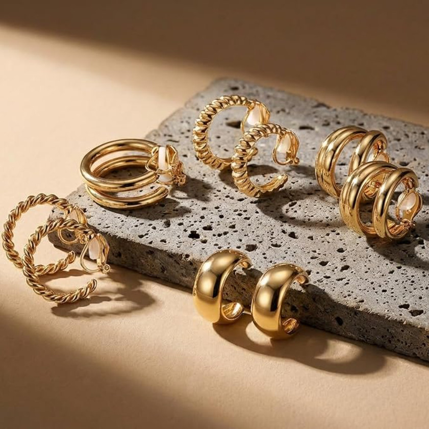 6 Pairs Gold Clip On Earrings for Women Non Pierced Chunky Twisted Knot Set
