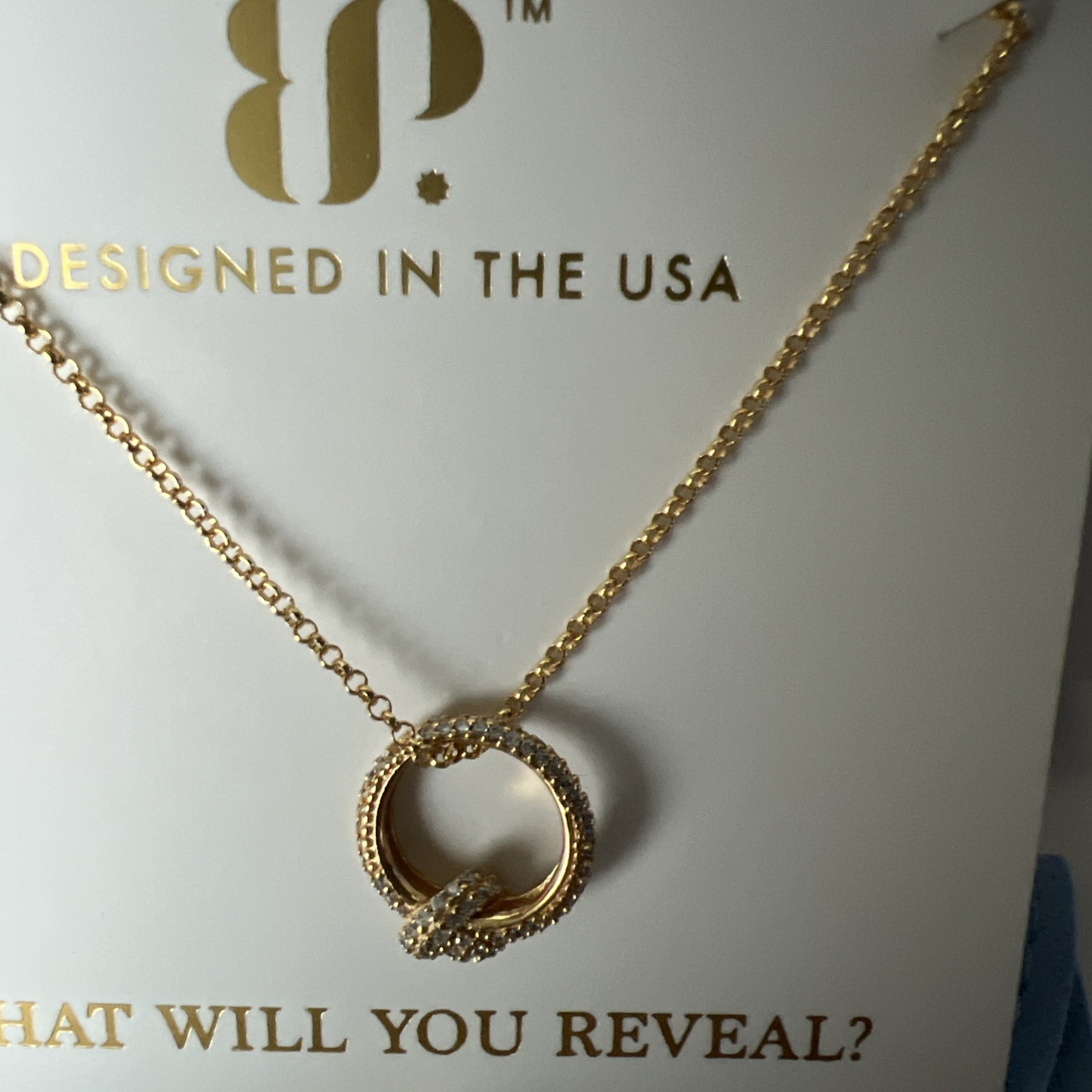 Bomb Party Sterling Club Vermeil “Ardelle Knot Necklace @ Diamond CZ on Gold