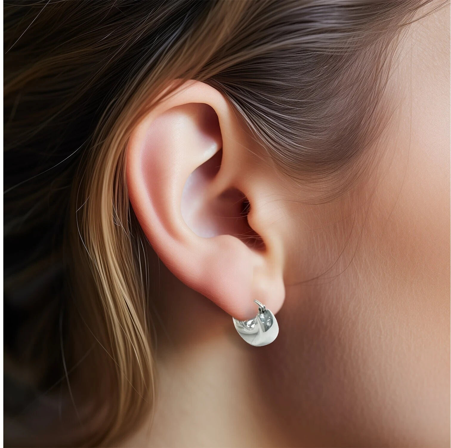 925 Sterling Silver Chunky Hoop Earrings-Everyday Lightweight Latch Back 1427