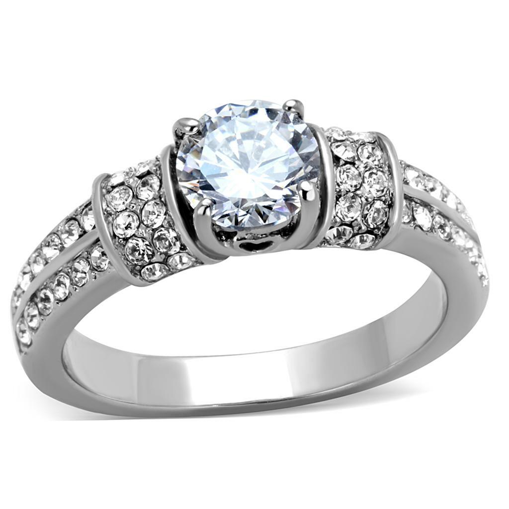 TK1921 – High polished (no plating) Stainless Steel Ring with AAA Grade CZ in