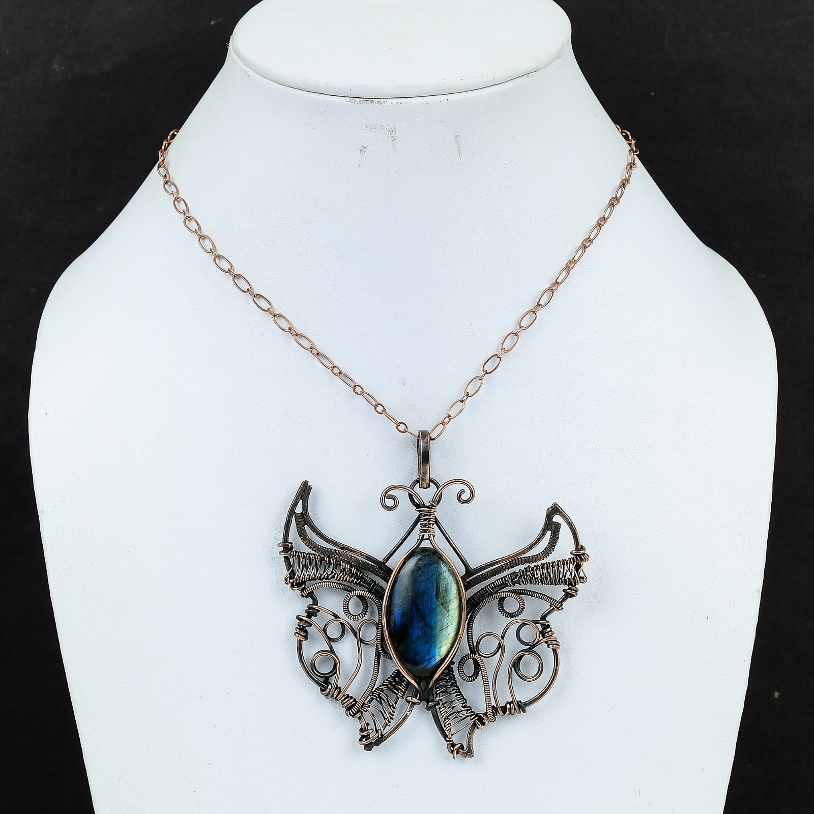 Labradorite Copper Gift For Briedsmaid Wire Wrapped Butterfly Pendant 3.35″
