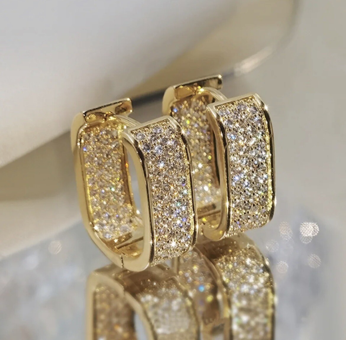 18K Gold Plated Sparkling Hoop Earrings Daily Wear