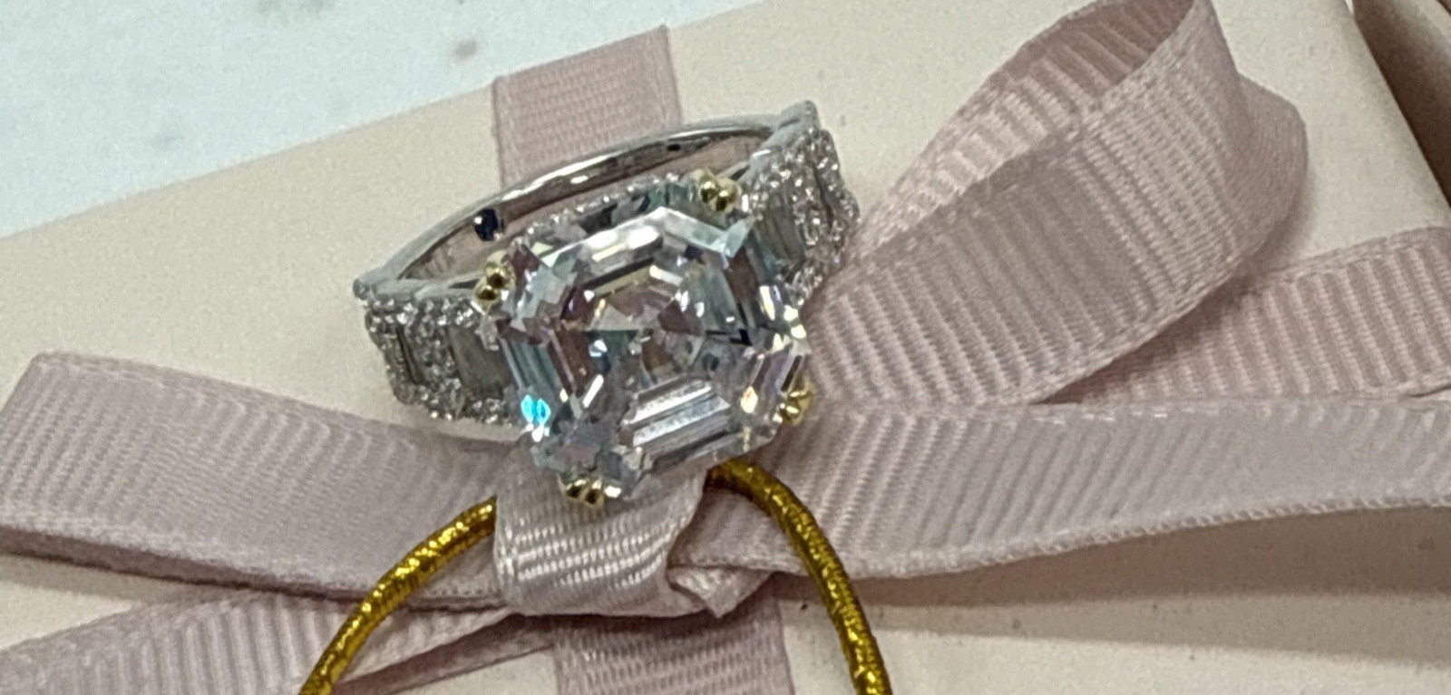 Vanna K ~ Bella Luce White Cubic Zirconia Platineve Asscher Cut Ring 13.23ctw ~9