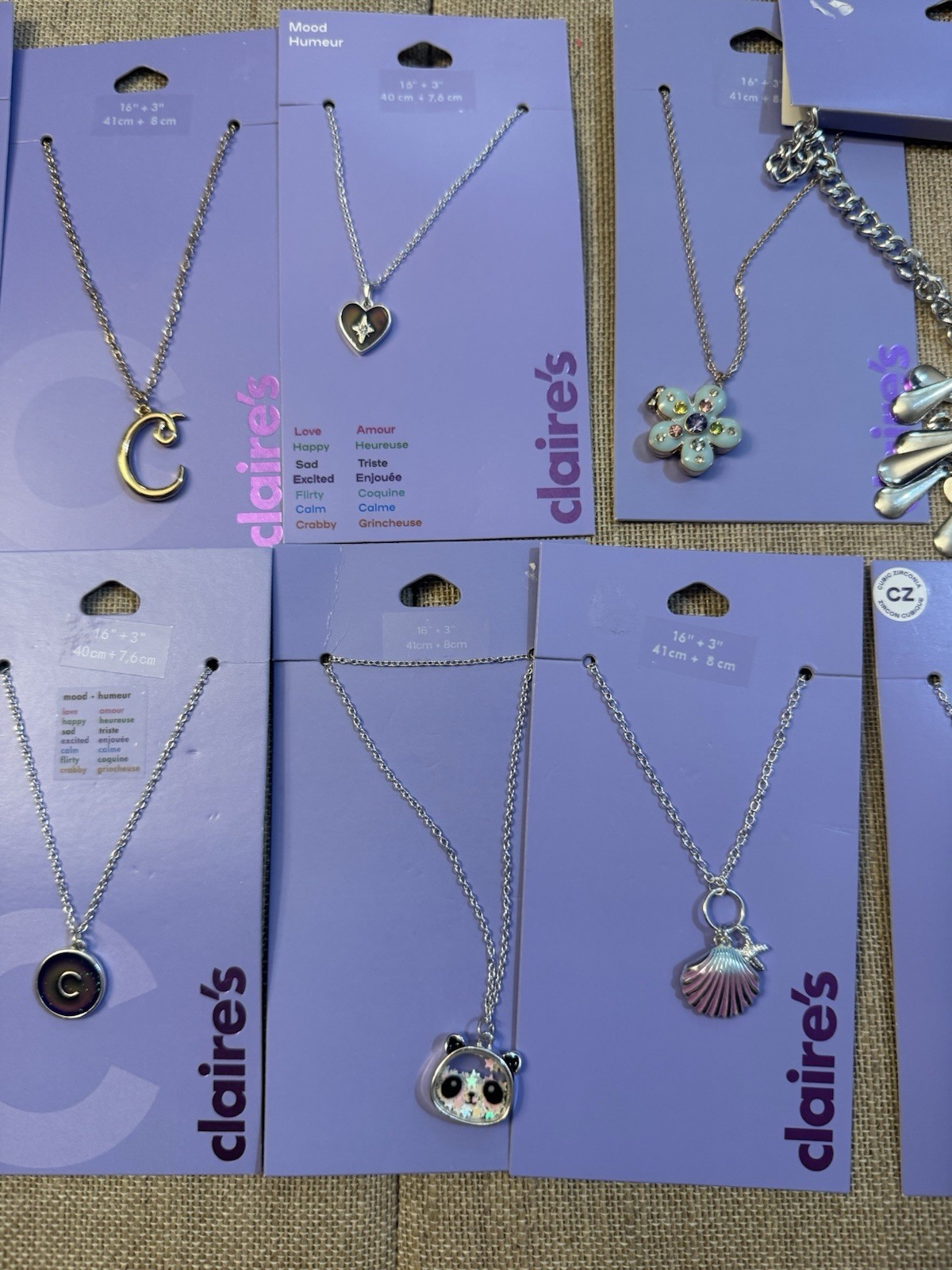 CLAIRES Necklace Cards Lot of 10 cards 10 Necklaces NWT #5 CZ, Mood, Lockets