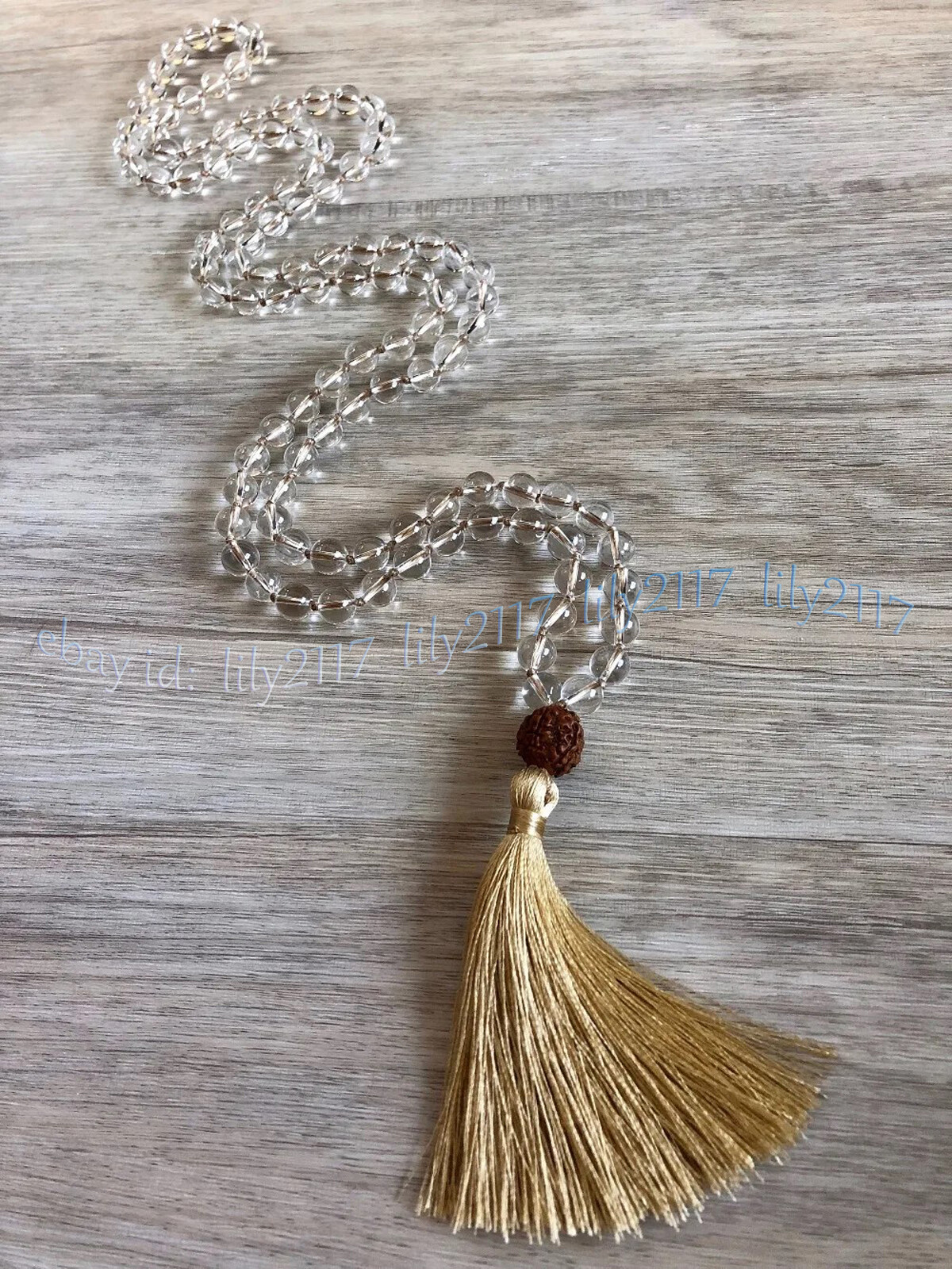Clear Quartz Round Gems 108 Prayer Beads Tibet Buddhist Mala Necklace Meditation