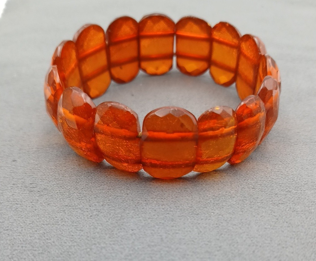 Vintage Baltic Amber Faceted Bead Stretch Panel Bracelet 7-7.5″