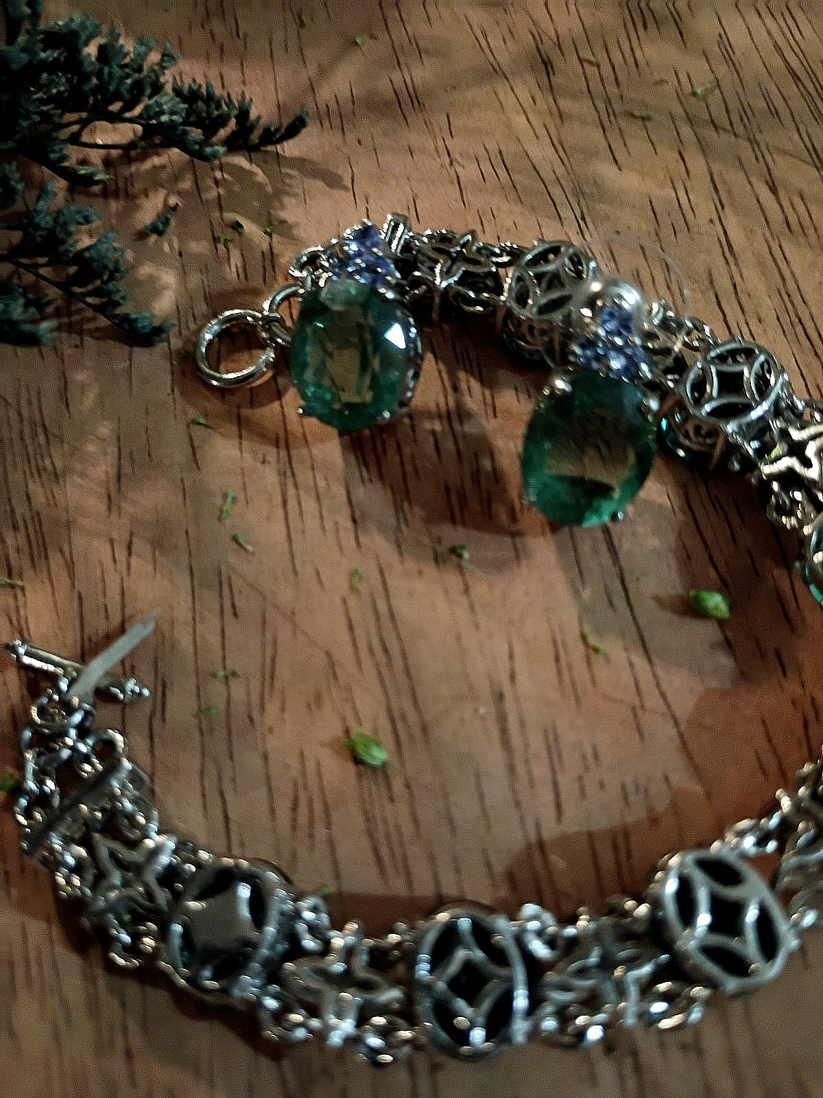 Sterling Silver 925 (STS) Teal Peacock Quartz Multi Gemstone Bracelet & Earrings