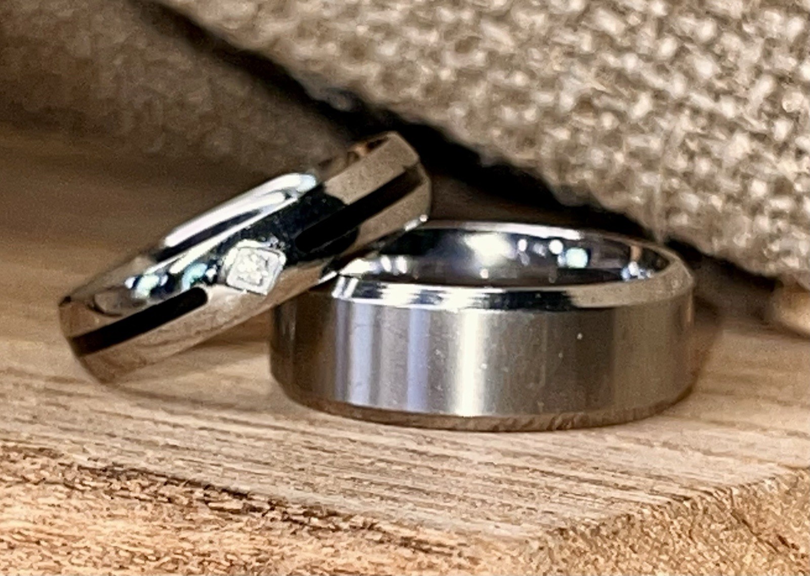 Stainless Steel Rings. Set Of 2. One With Cubic Zirconia Size10 The Other Size11