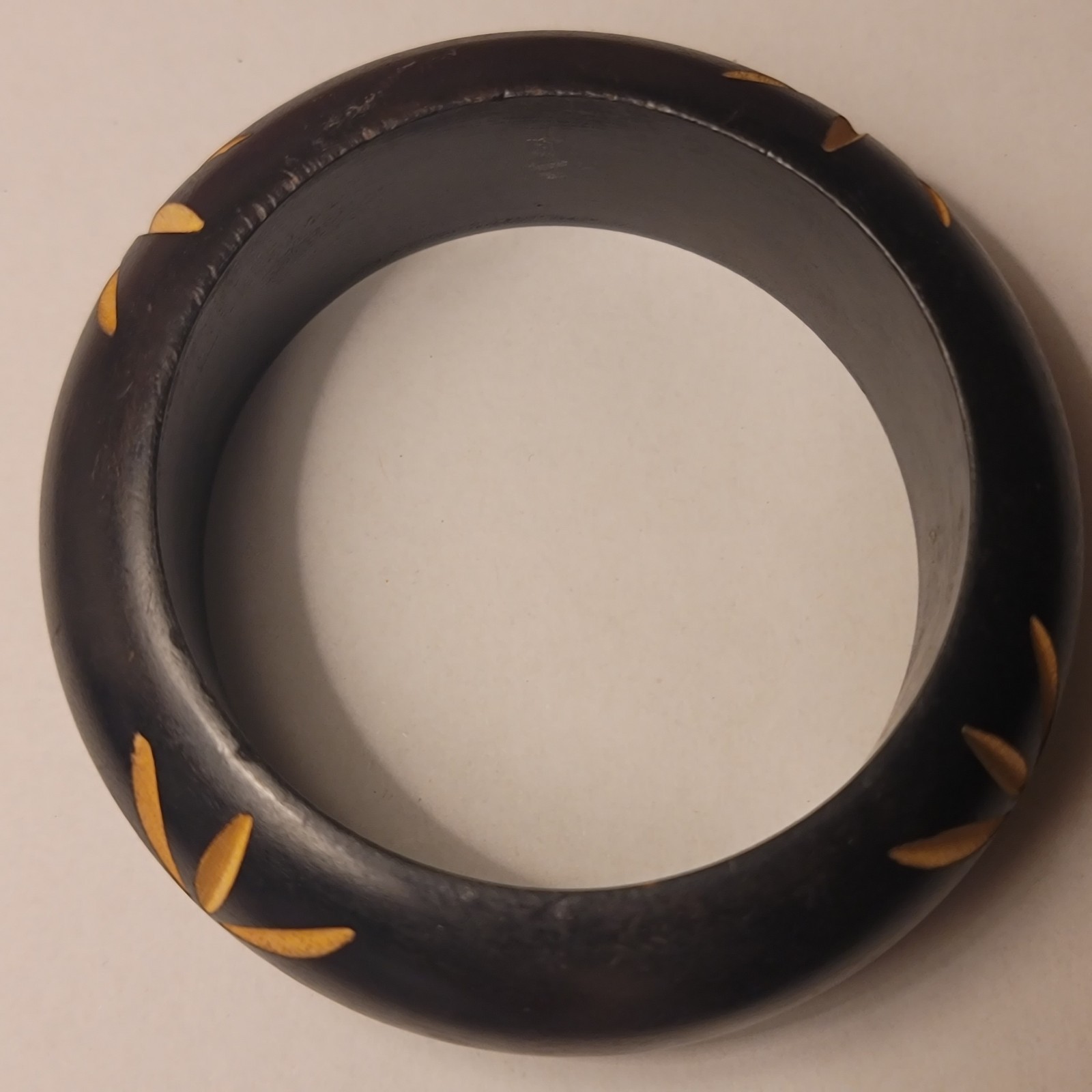Bangle Bracelet Carved Etched Wood Dark Brown Size 8″ Inside
