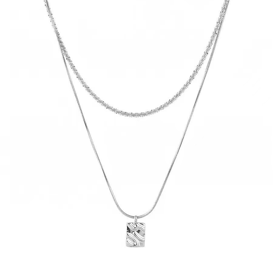 Stainless Double Layer Square Pendant Necklace Snake Men Minimalist Choker