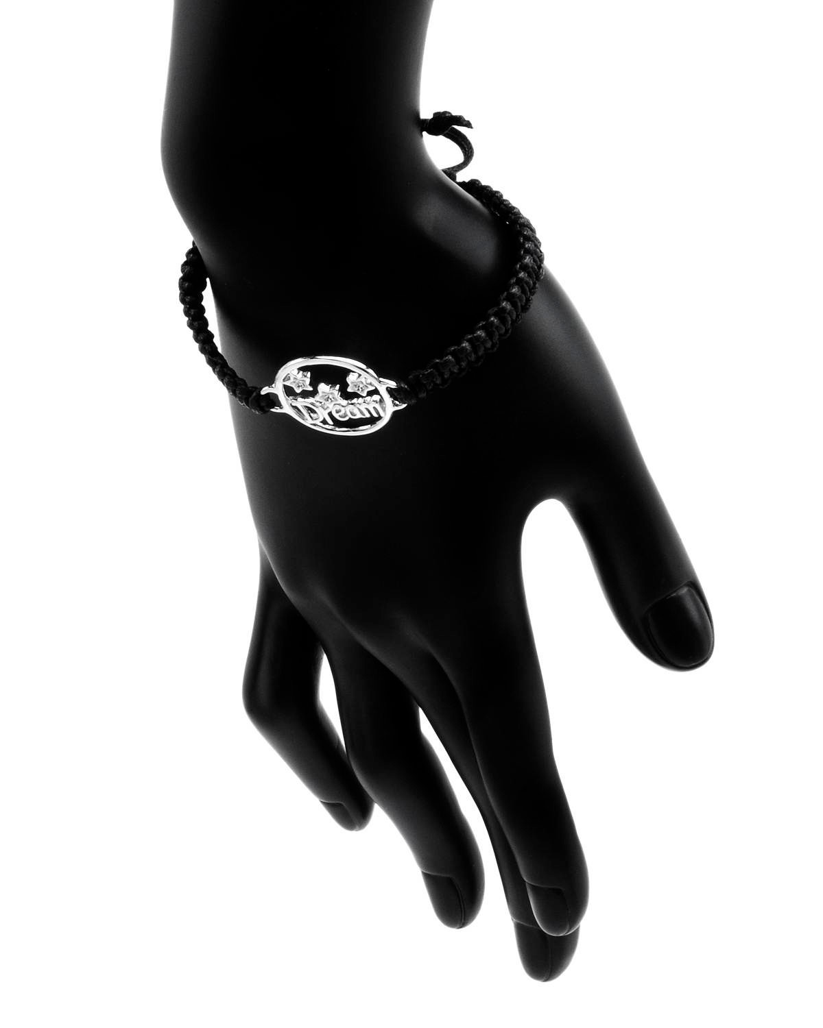 Black Macrame Knotted Cord Bracelet Sterling Crystal Dream Charm Shamballa $80