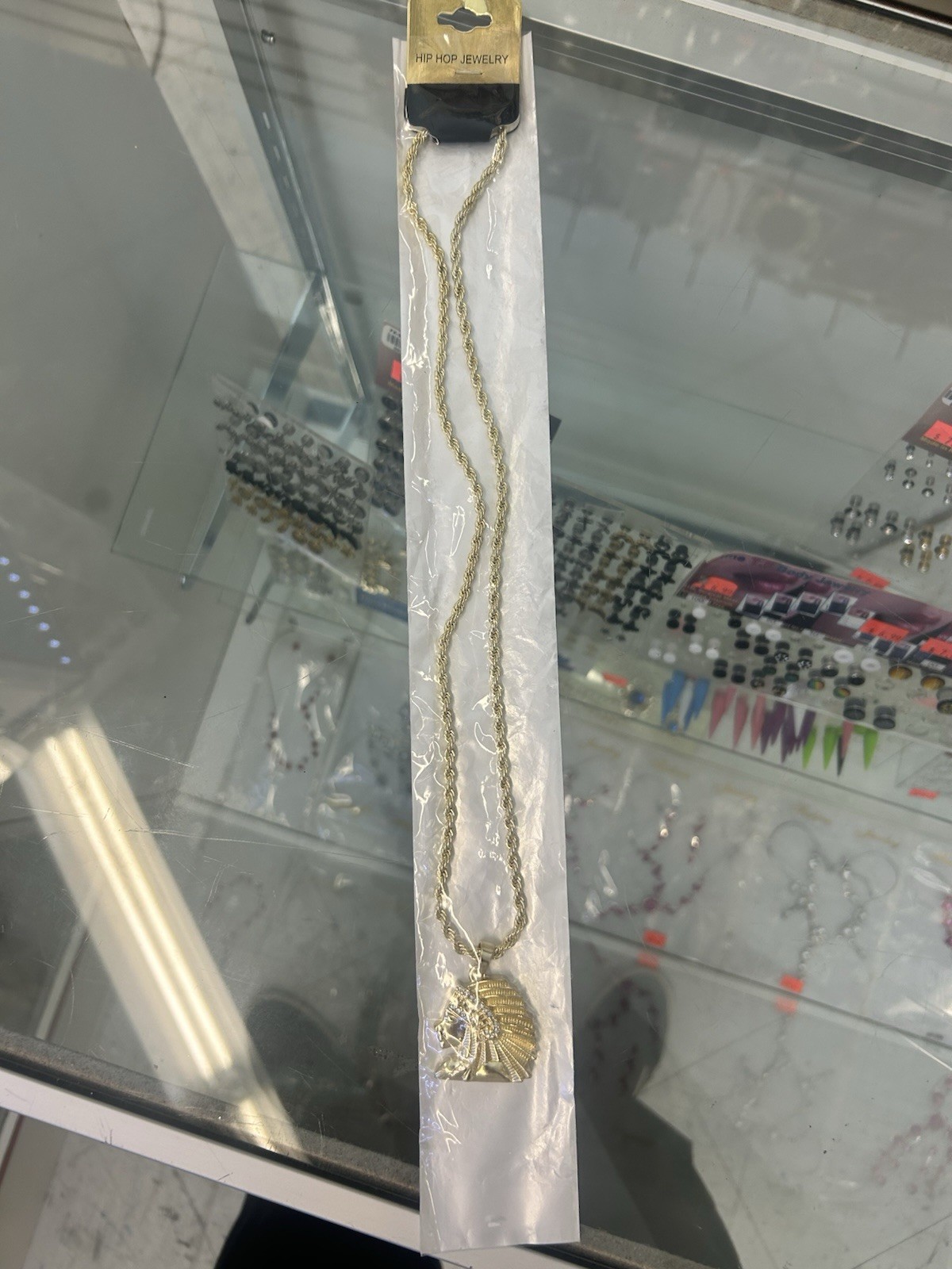 Jewelry Gold Tone Chief Indian Head Pendant Twisted Rope Chain Necklace
