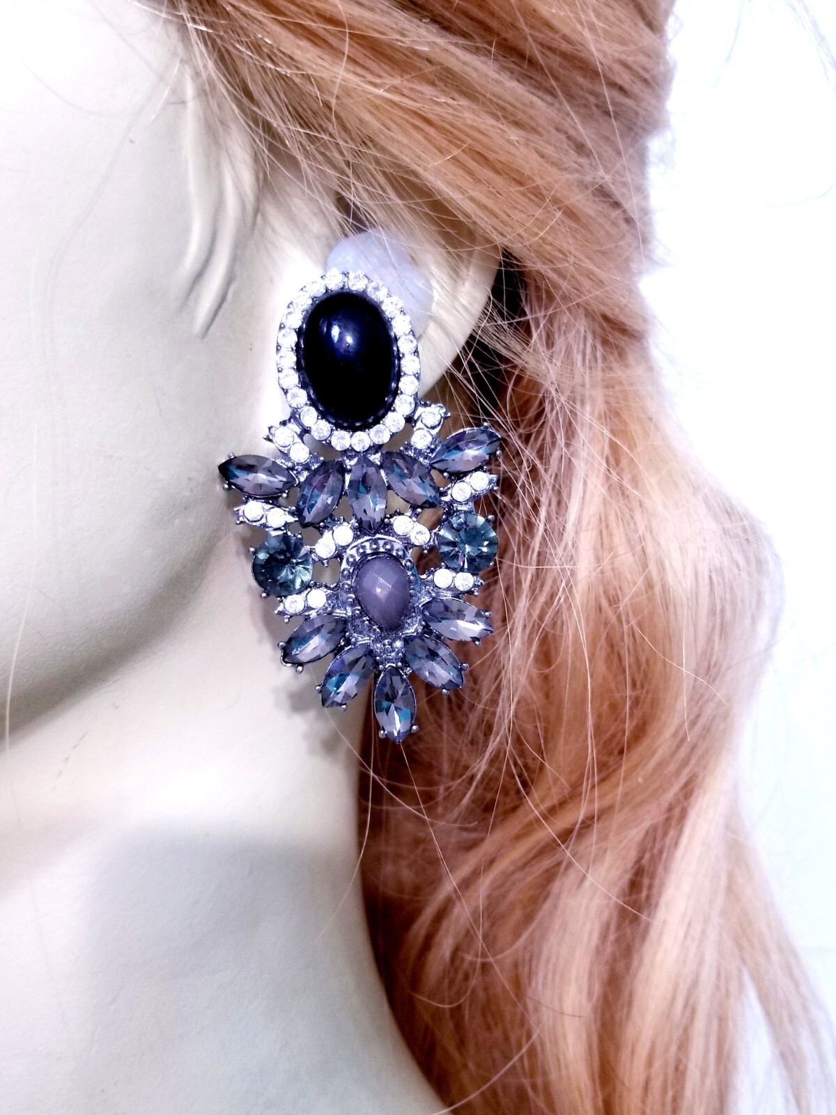 Chandelier Earrings Rhinestone Austrian Crystal 2.3 inch Gray