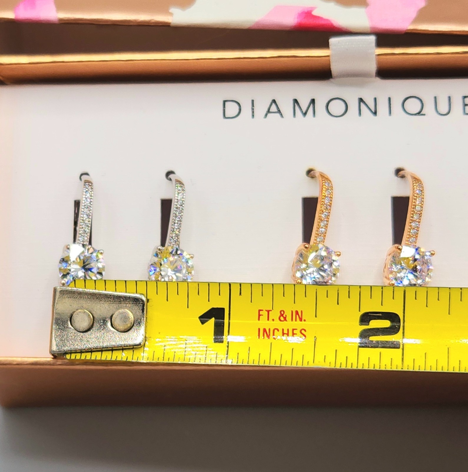 NIB 3 Pair Diamonque CZ Tri Color Gold Clad Sterling Silver Leverback Earrings